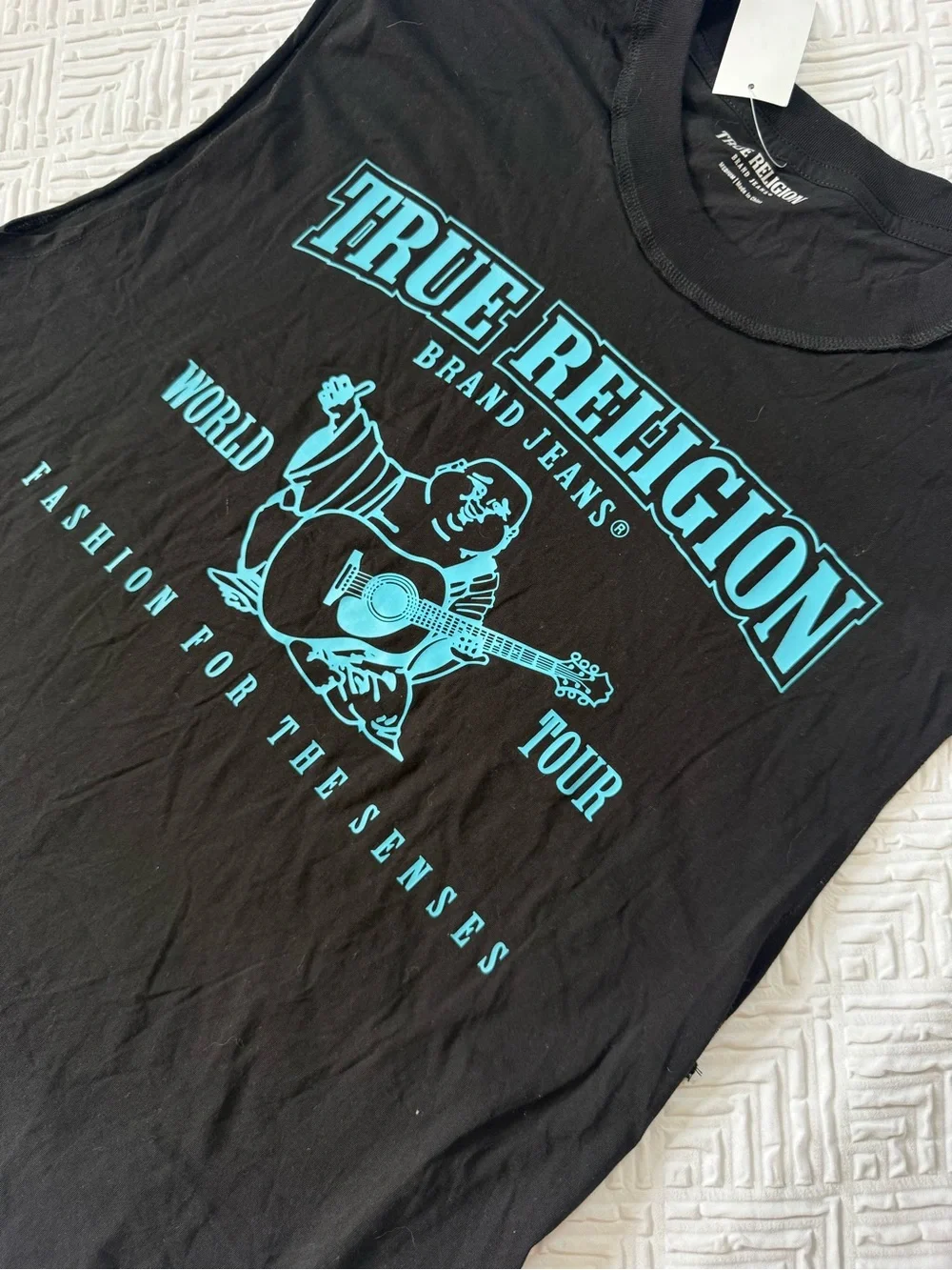 True Religion Black Sleeveless Graphic Tshirt.. Size Medium